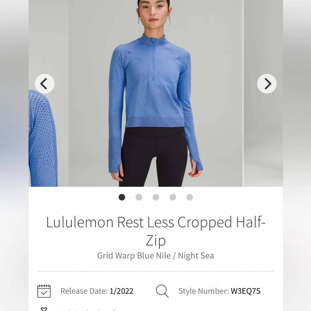 Lululemon restless pullover cropped half zip grid warp blue Nile/night sea 4/6